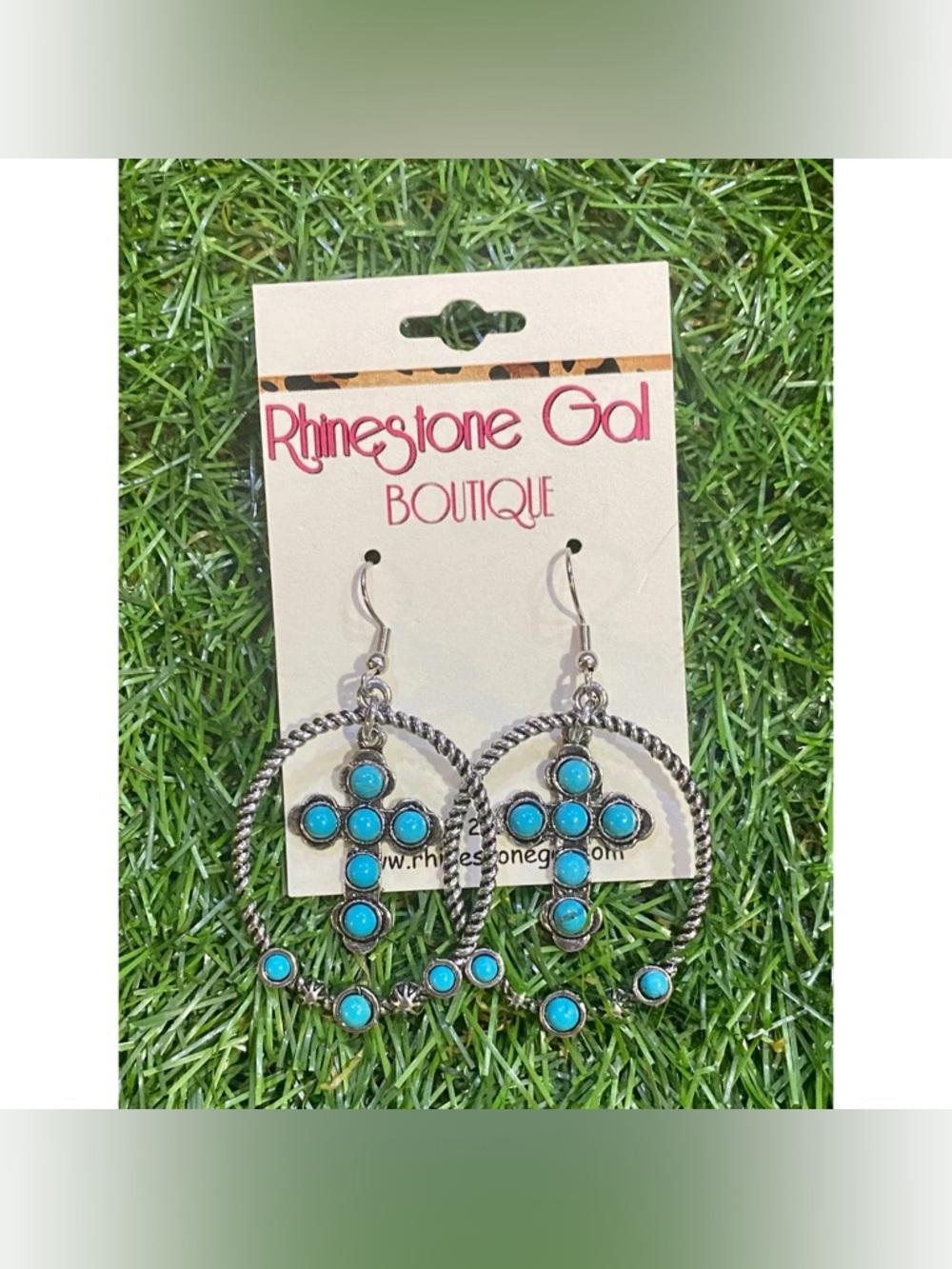 BRAND NEW WITH TAGS Rustic Couture Turquoise Cross Hoop Earrings